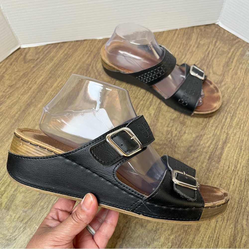 Flexus Anatomic Black Leather Sandals Size 41 - Picture 1 of 11